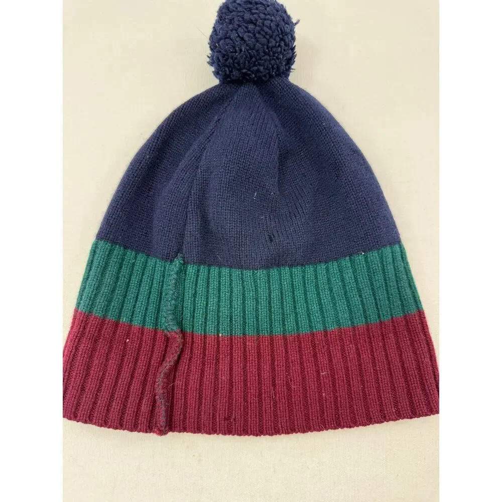 Ted Baker London Navy Burgundy Wool Pom Pom Beanie Hat 100% Wool